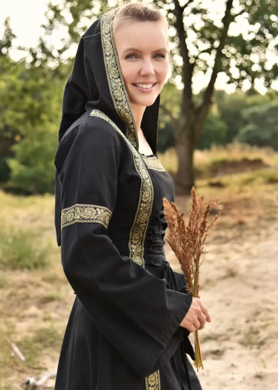 Mittelalterkleid Eleanor mit Kapuze, schwarz
