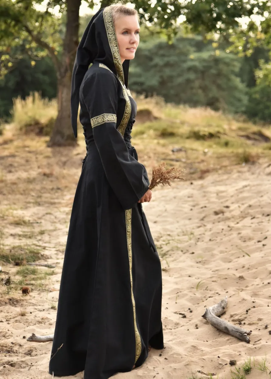 Mittelalterkleid Eleanor mit Kapuze, schwarz