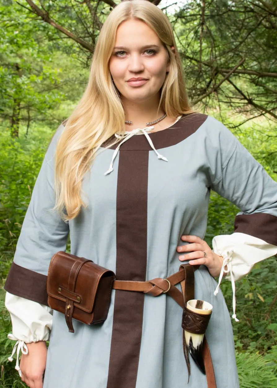 Mittelalterkleid Gudrun, blaugrau/braun