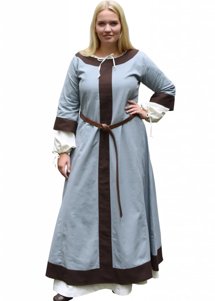 Mittelalterkleid Gudrun, blaugrau/braun