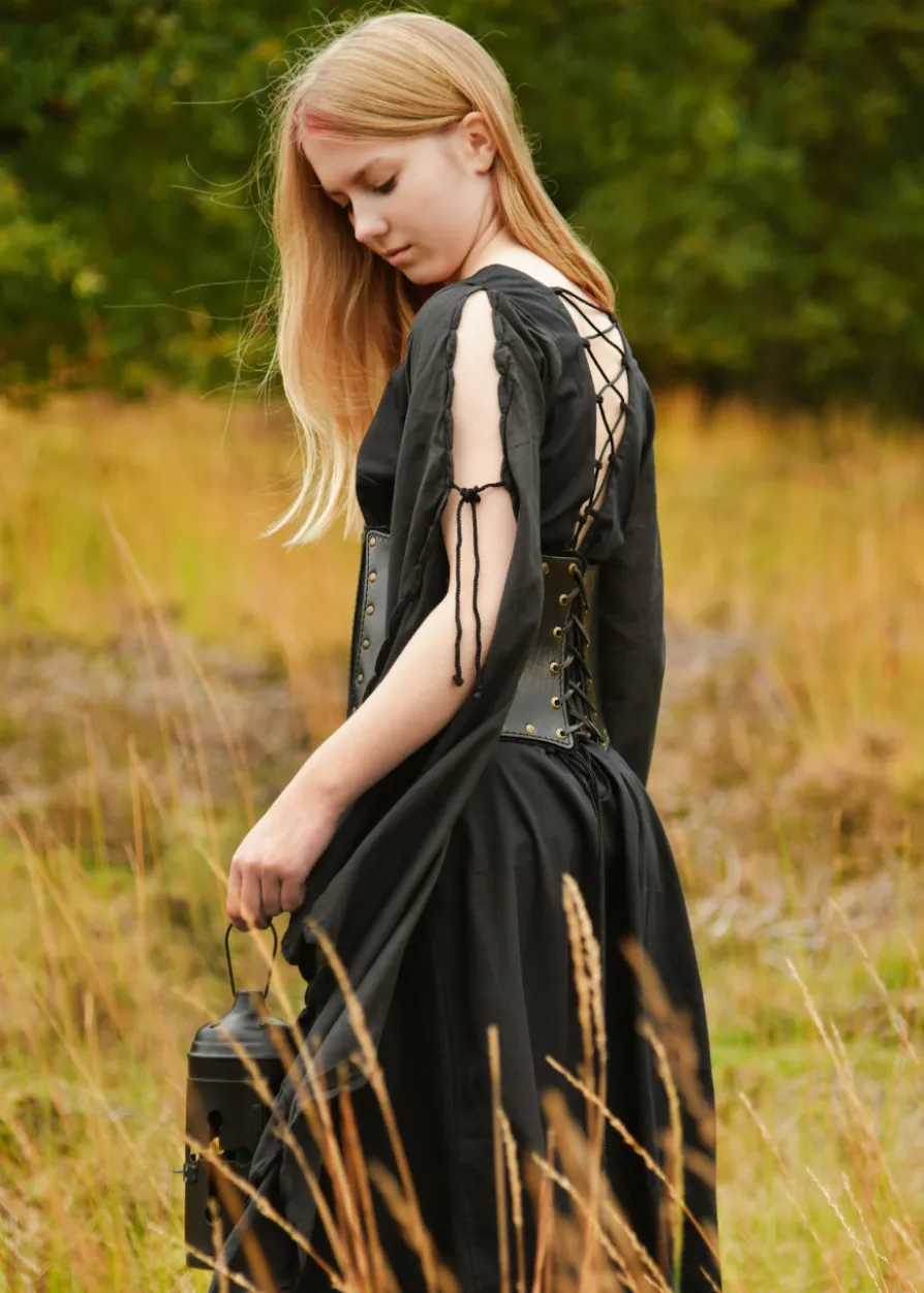 Mittelalter Kleid Ingrid mit Schnürung am Rücken, schwarz
