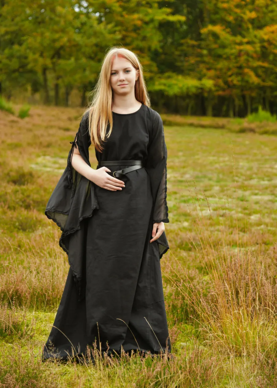 Mittelalter Kleid Ingrid mit Schnürung am Rücken, schwarz