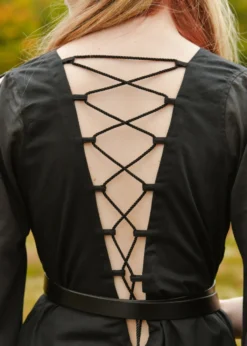 Mittelalter Kleid Ingrid mit Schnürung am Rücken, schwarz
