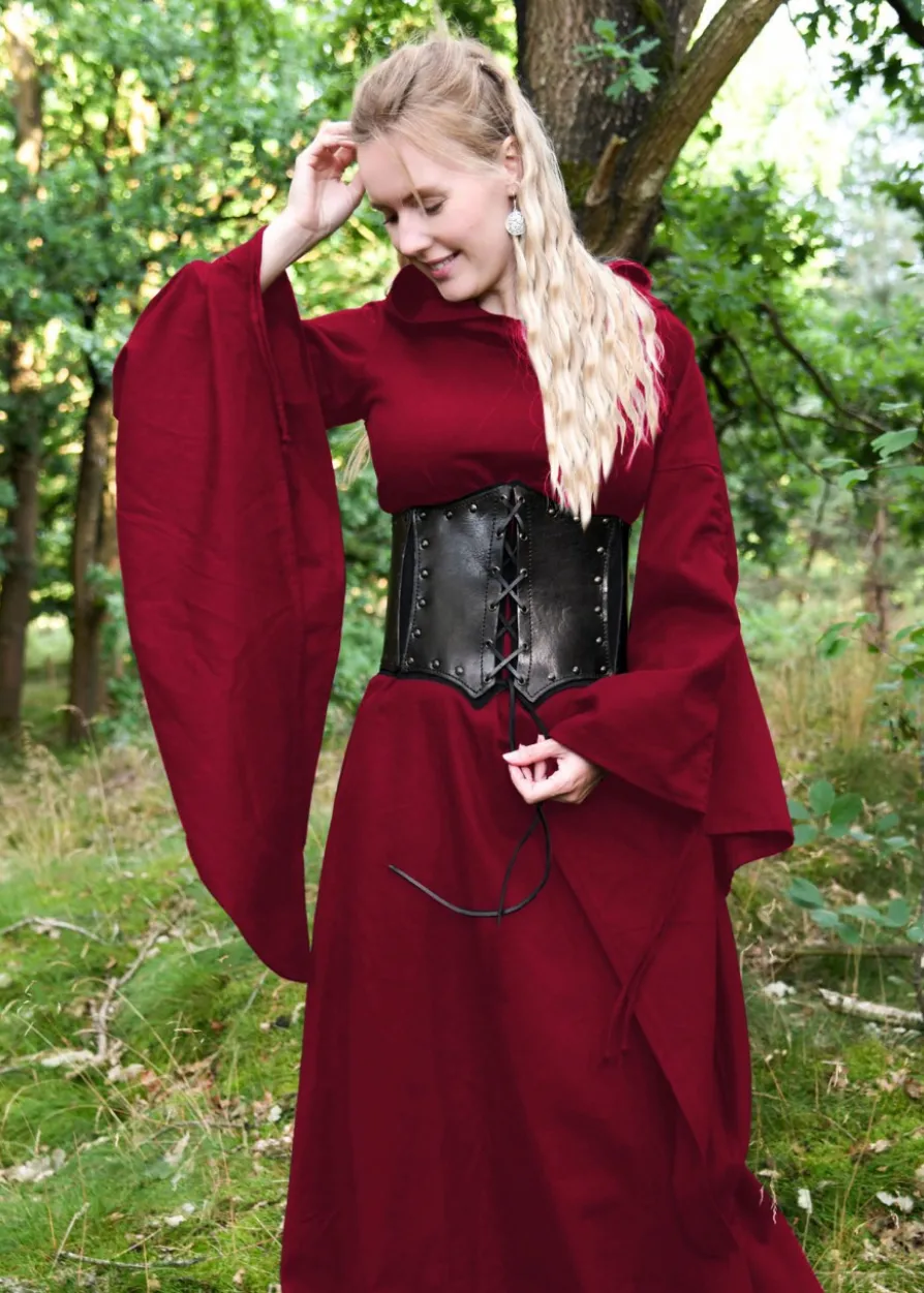 Mittelalter Kleid Isra mit Trompetenärmeln, weinrot