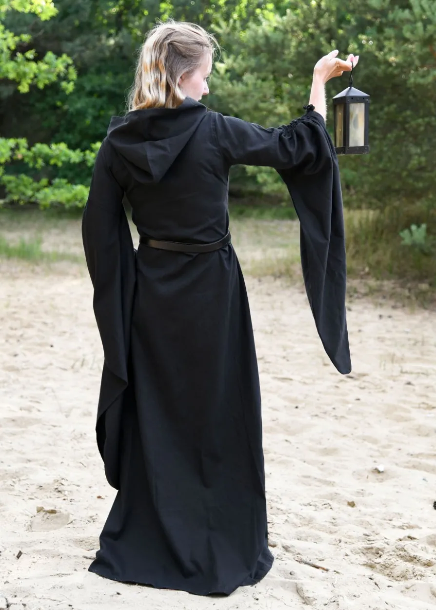 Mittelalter Kleid Isra mit Trompetenärmeln, schwarz