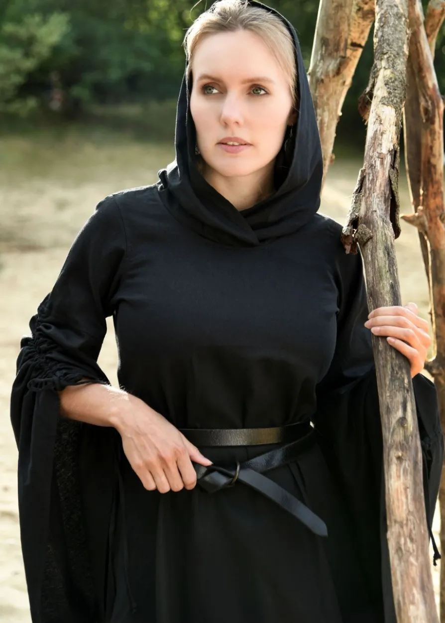 Mittelalter Kleid Isra mit Trompetenärmeln, schwarz