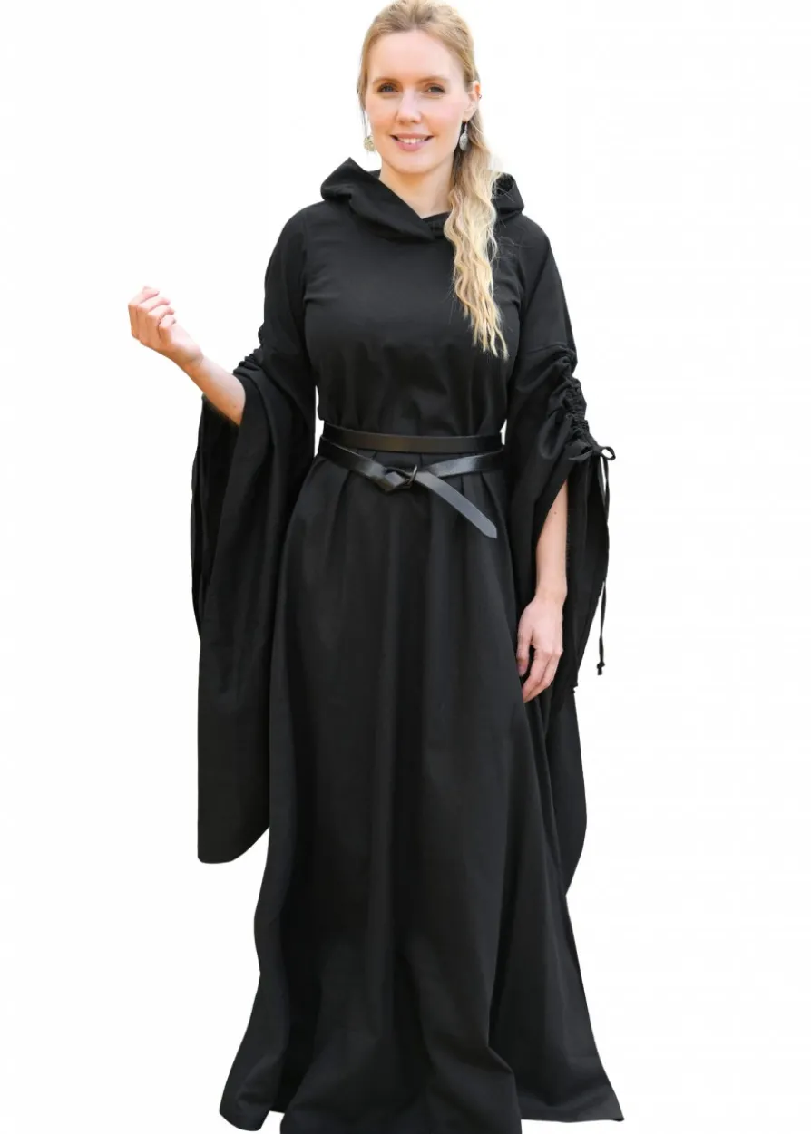 Mittelalter Kleid Isra mit Trompetenärmeln, schwarz