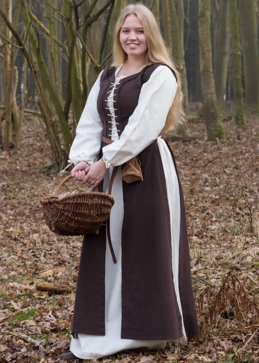 Mittelalterkleid Marit mit Schnürungen, braun