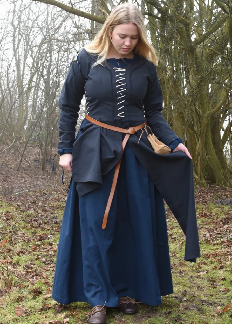 Mittelalterkleid Marit mit Schnürungen, dunkelblau