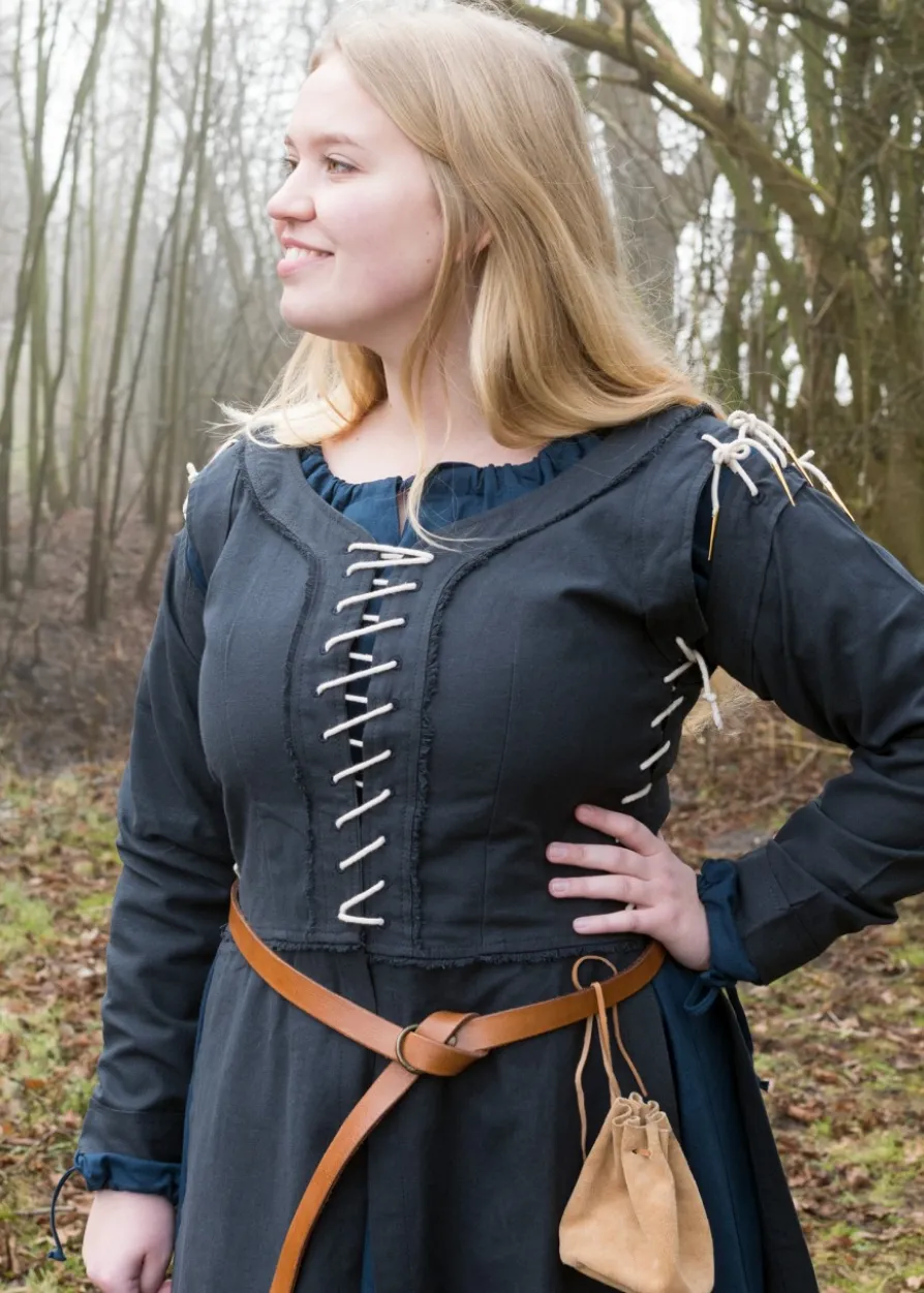 Mittelalterkleid Marit mit Schnürungen, dunkelblau