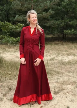 Mittelalterkleid Meira mit Samt-Details, weinrot
