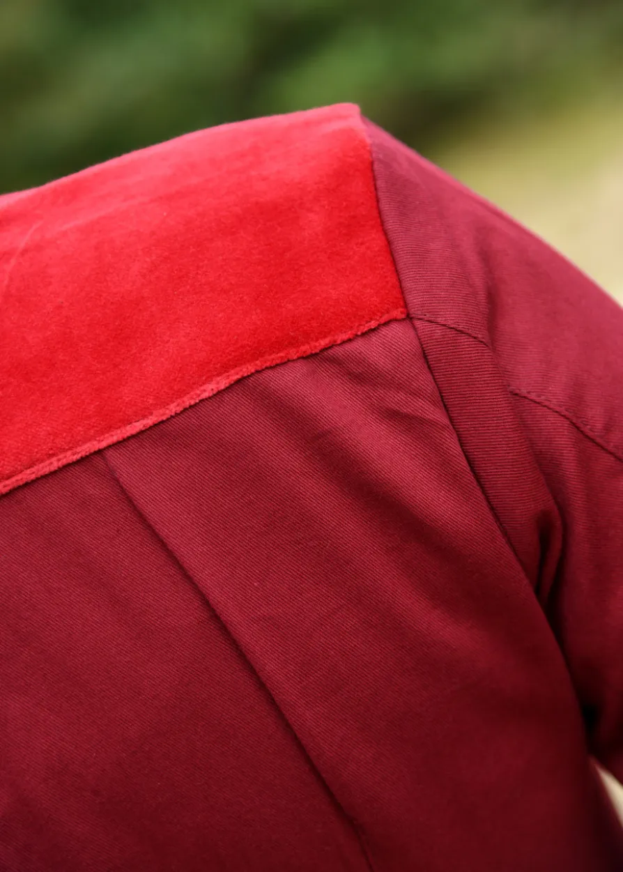 Mittelalterkleid Meira mit Samt-Details, weinrot
