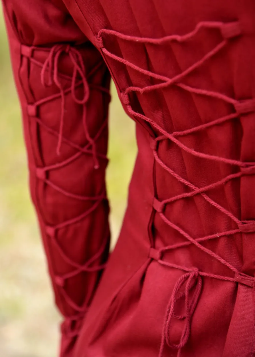 Mittelalterkleid Meira mit Samt-Details, weinrot