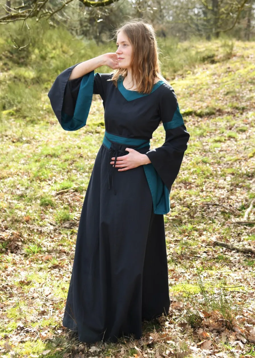 Mittelalterkleid mit Gürtel, Bliaut Konstanze, dunkelblau