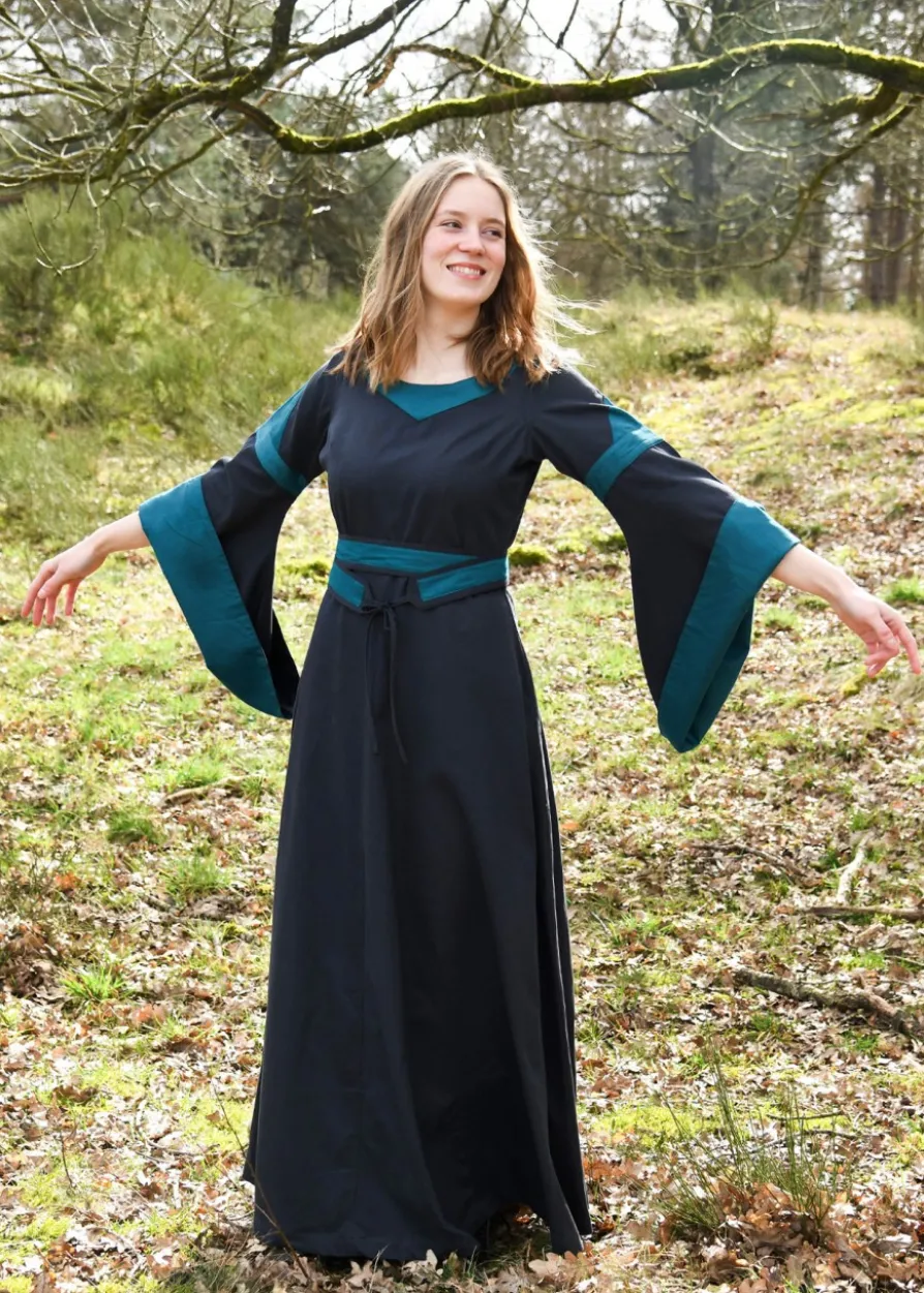 Mittelalterkleid mit Gürtel, Bliaut Konstanze, dunkelblau