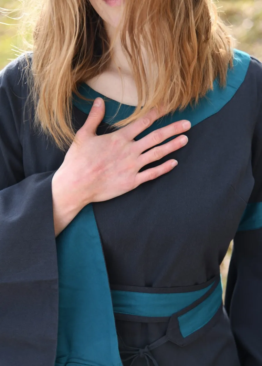 Mittelalterkleid mit Gürtel, Bliaut Konstanze, dunkelblau