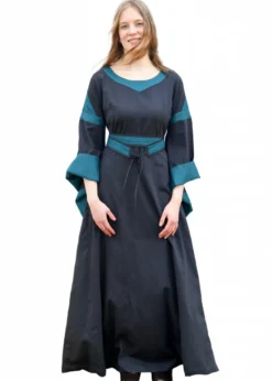Mittelalterkleid mit Gürtel, Bliaut Konstanze, dunkelblau