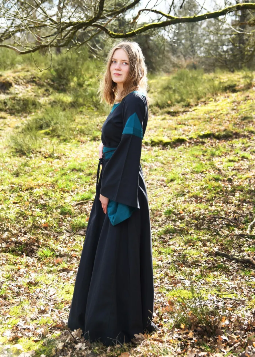 Mittelalterkleid mit Gürtel, Bliaut Konstanze, dunkelblau
