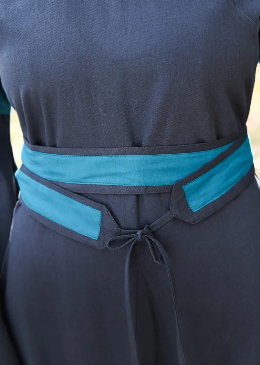 Mittelalterkleid mit Gürtel, Bliaut Konstanze, dunkelblau