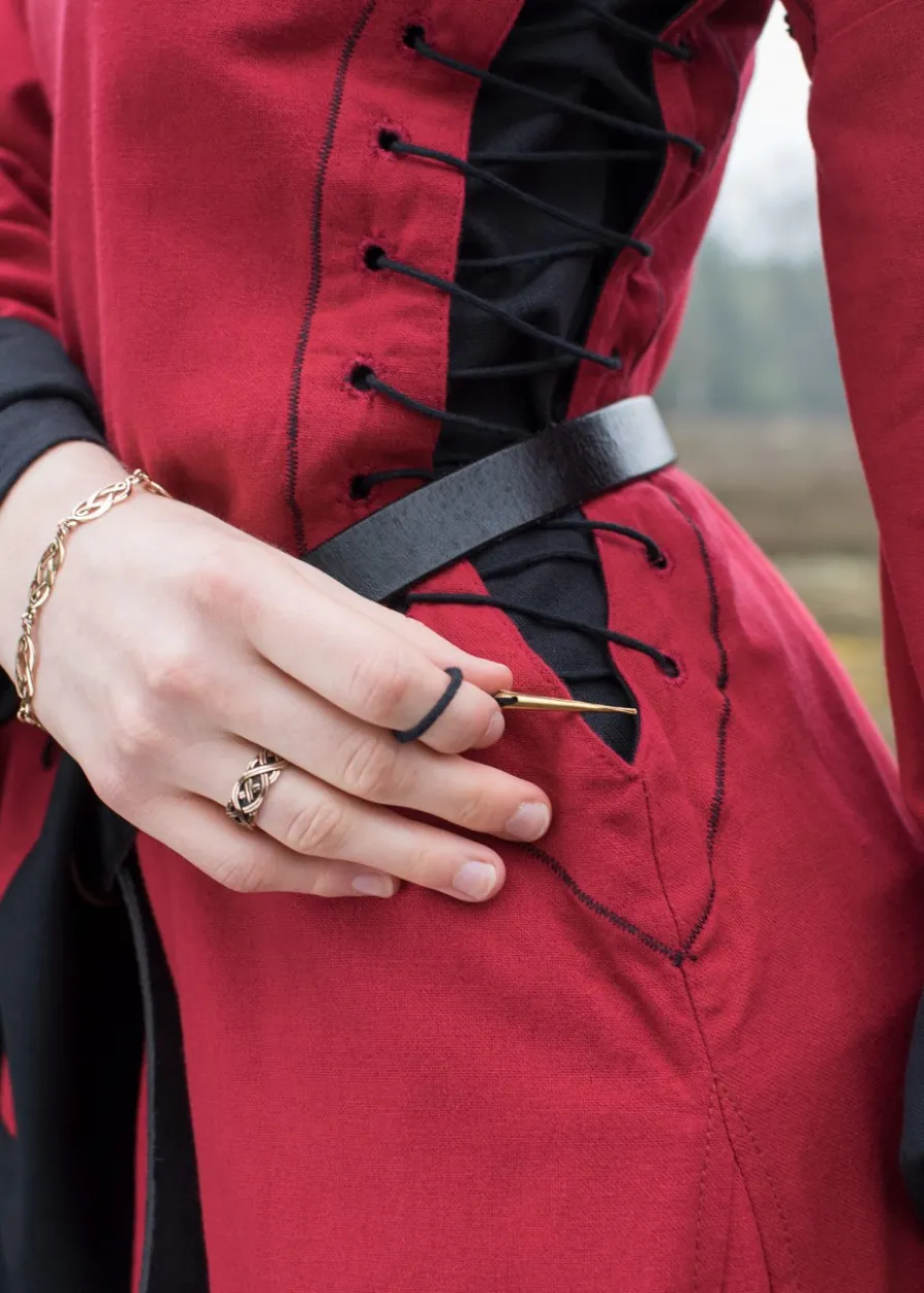 Mittelalterkleid mit Höllenfenstern, Bliaut Amal, rot/schwarz