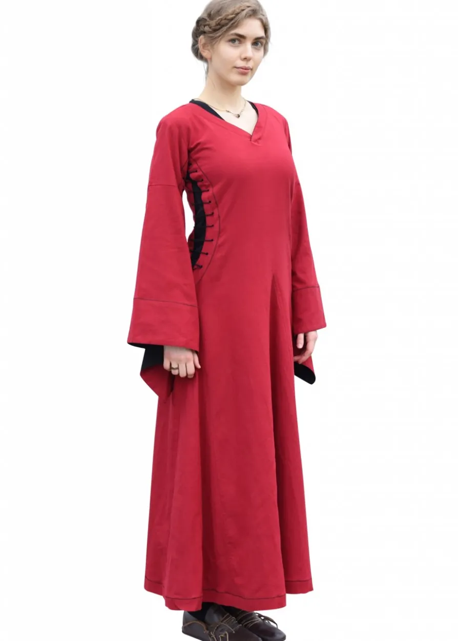 Mittelalterkleid mit Höllenfenstern, Bliaut Amal, rot/schwarz