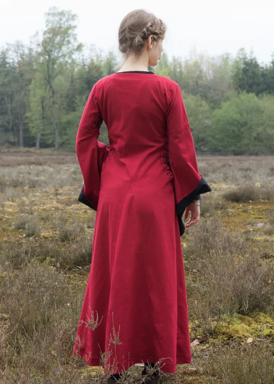 Mittelalterkleid mit Höllenfenstern, Bliaut Amal, rot/schwarz