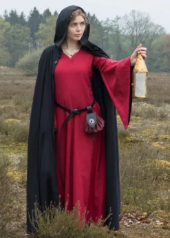 Mittelalterkleid mit Höllenfenstern, Bliaut Amal, rot/schwarz