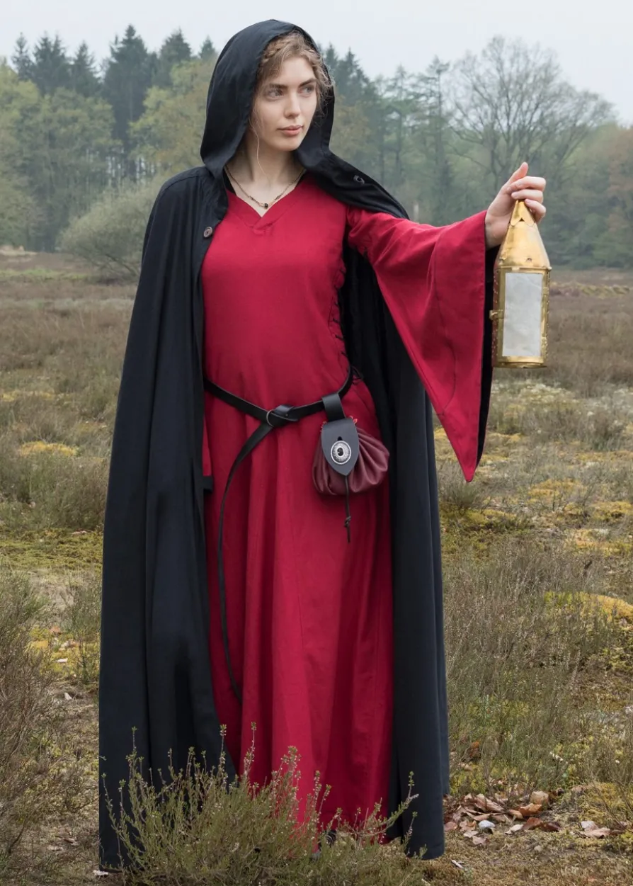 Mittelalterkleid mit Höllenfenstern, Bliaut Amal, rot/schwarz