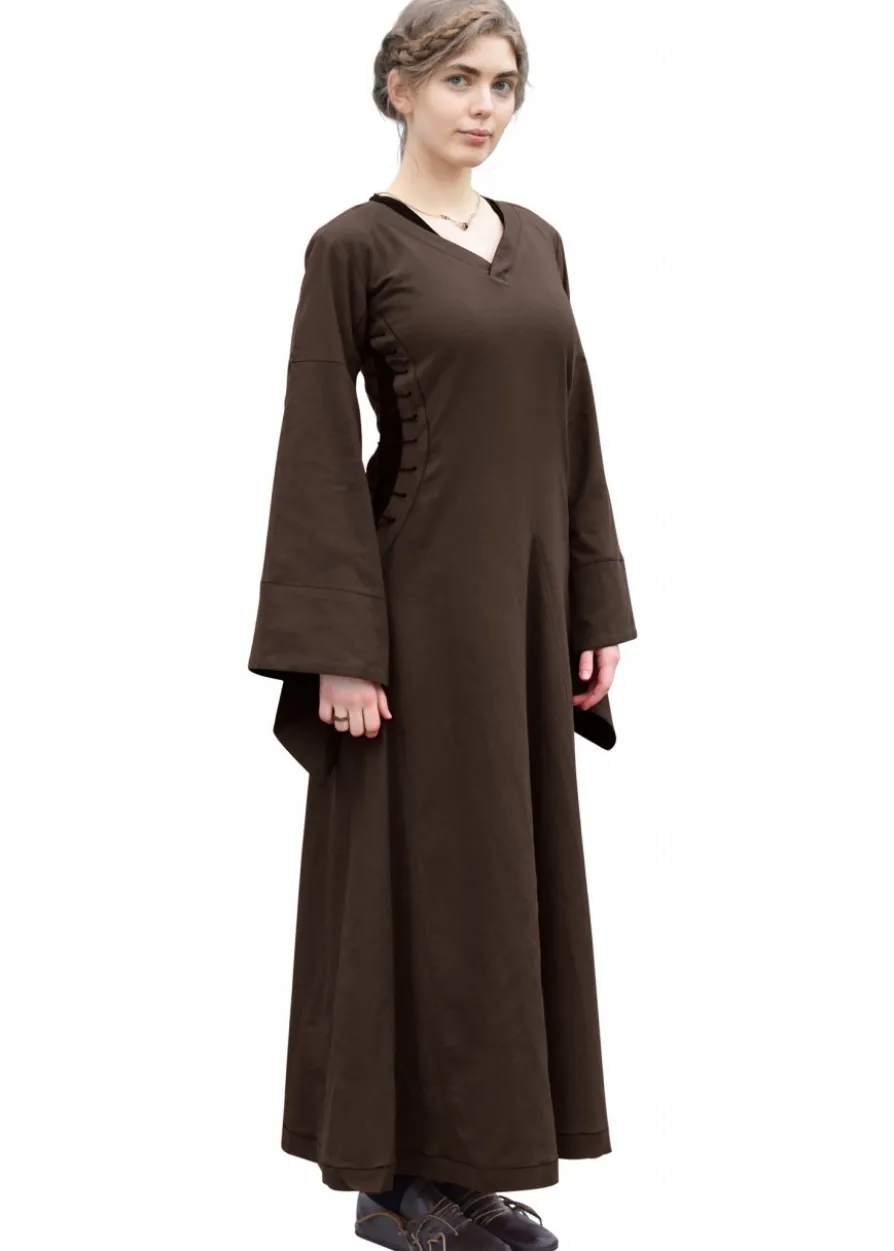Mittelalterkleid mit Höllenfenstern, Bliaut Amal, braun
