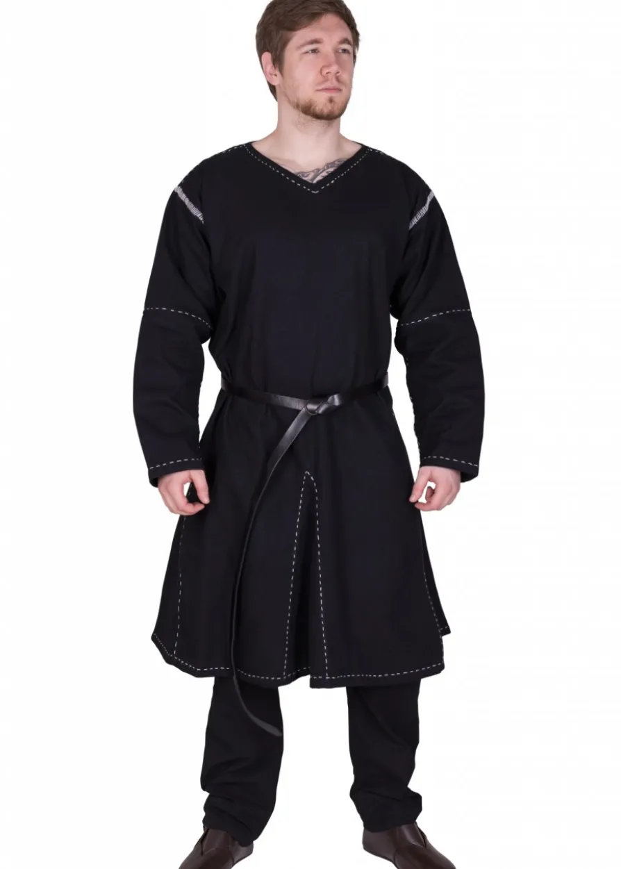 Mittelalter Kragelund Tunika Askur, langarm, schwarz