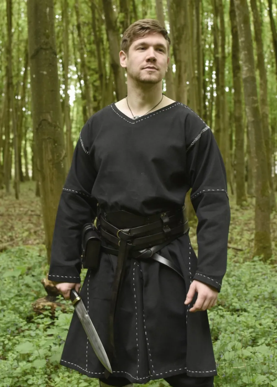 Mittelalter Kragelund Tunika Askur, langarm, schwarz