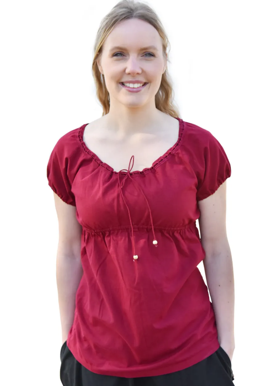 Mittelalter Kurzarm-Bluse Aren, weinrot