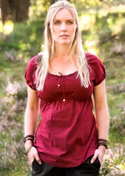 Mittelalter Kurzarm-Bluse Aren, weinrot