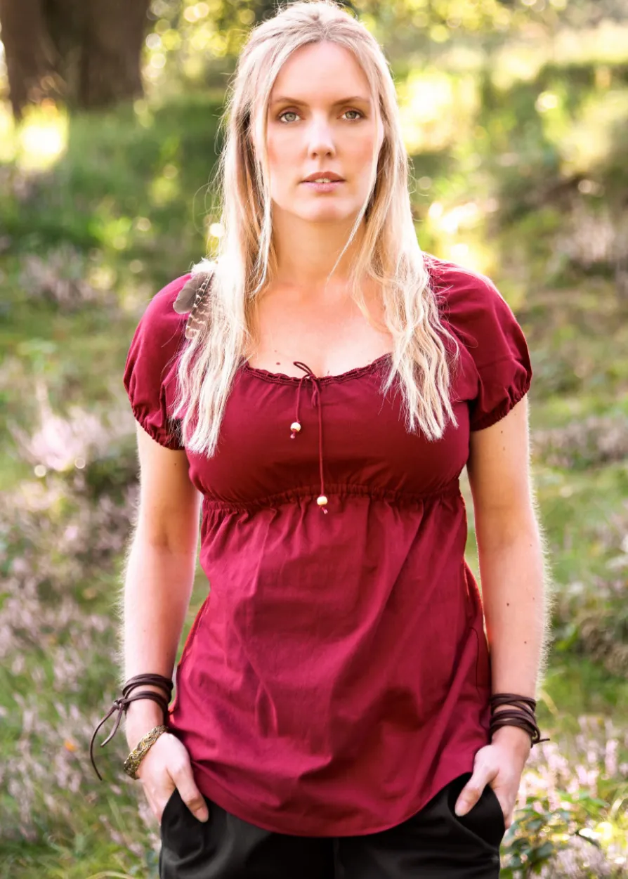 Mittelalter Kurzarm-Bluse Aren, weinrot