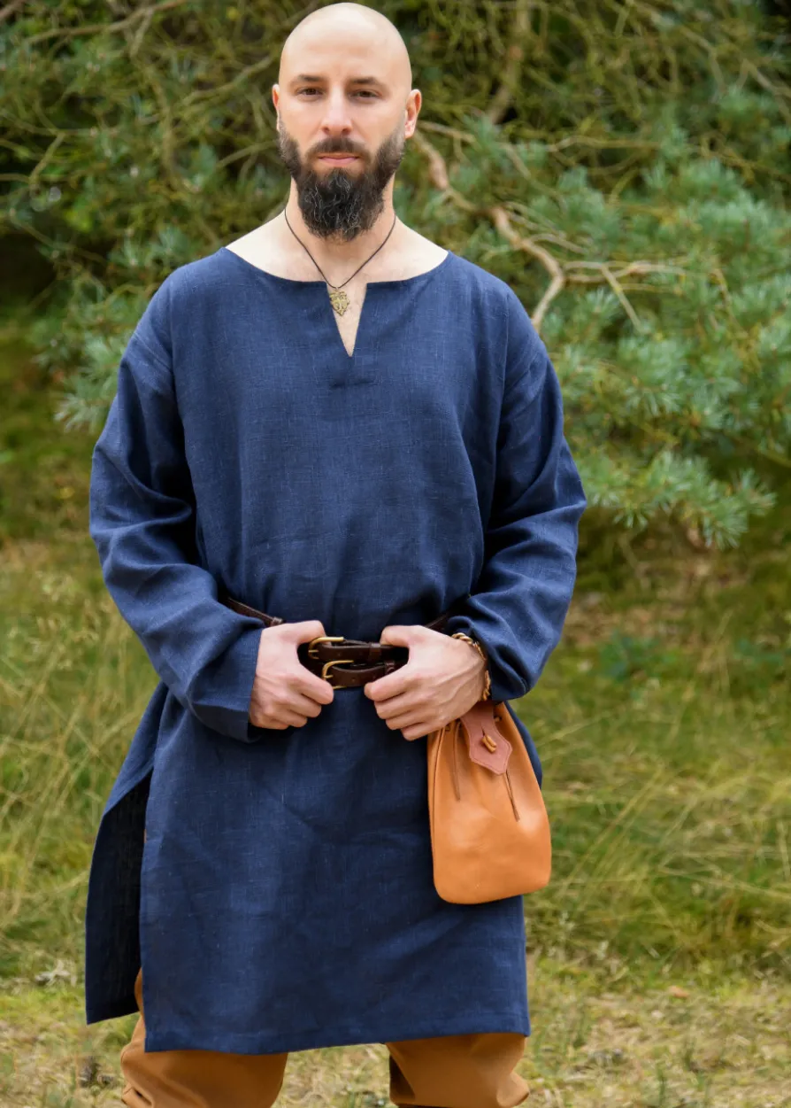Mittelalter Leinen Tunika, dunkelblau