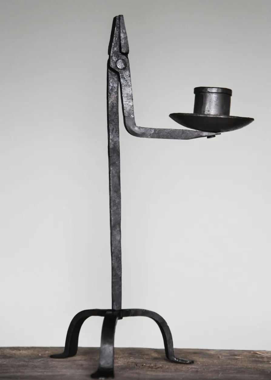 Mittelalterlicher Kienspanhalter / Kerzenhalter, handgeschmiedet