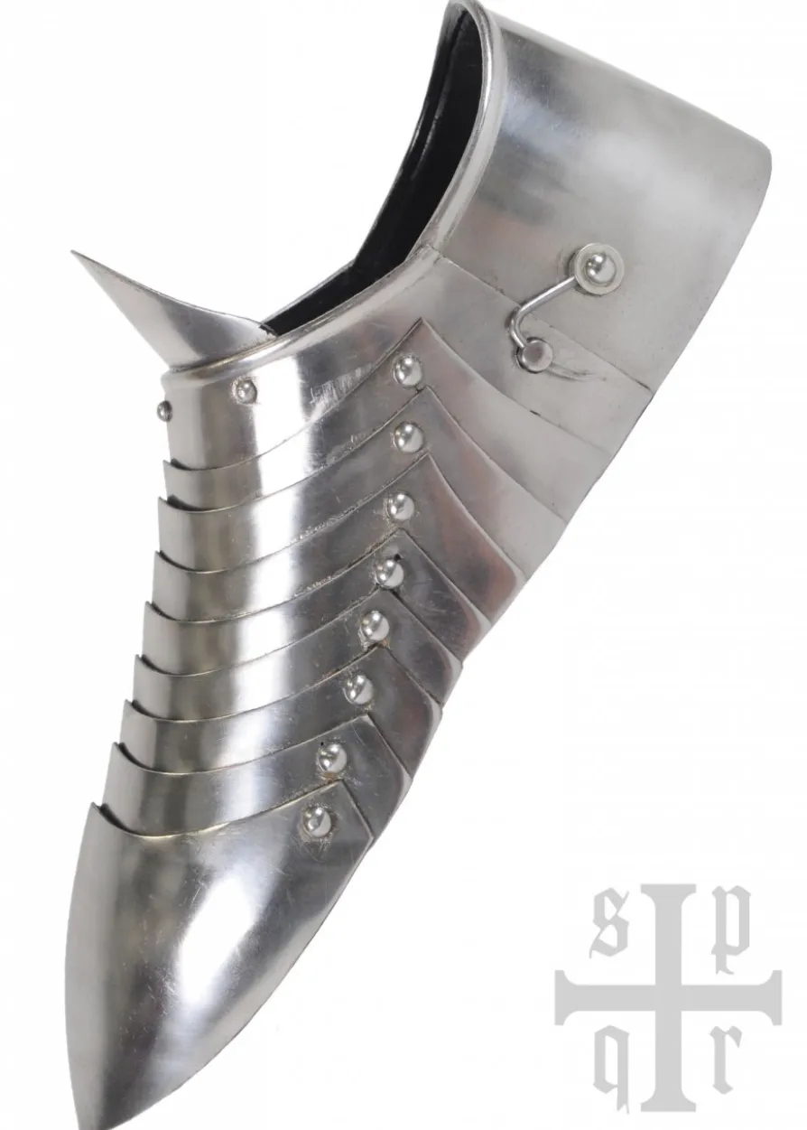 Mittelalterliche Sabatons, Panzerschuhe, 14. Jh., 1,5 mm Stahl, Paar