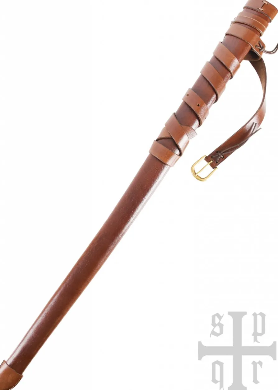 Mittelalterliche Schwertscheide aus Leder mit Gürtel