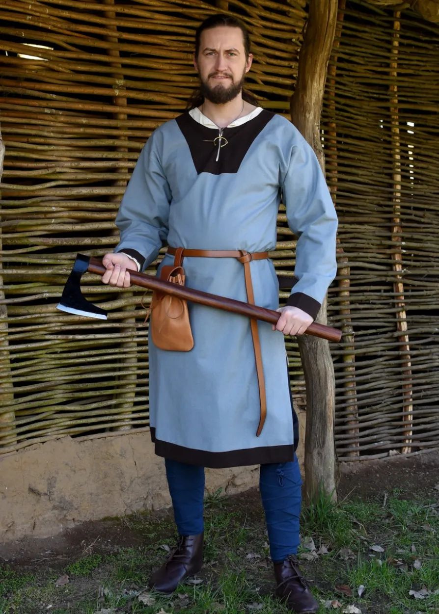 Mittelalterliche Tunika Vallentin, blaugrau/braun