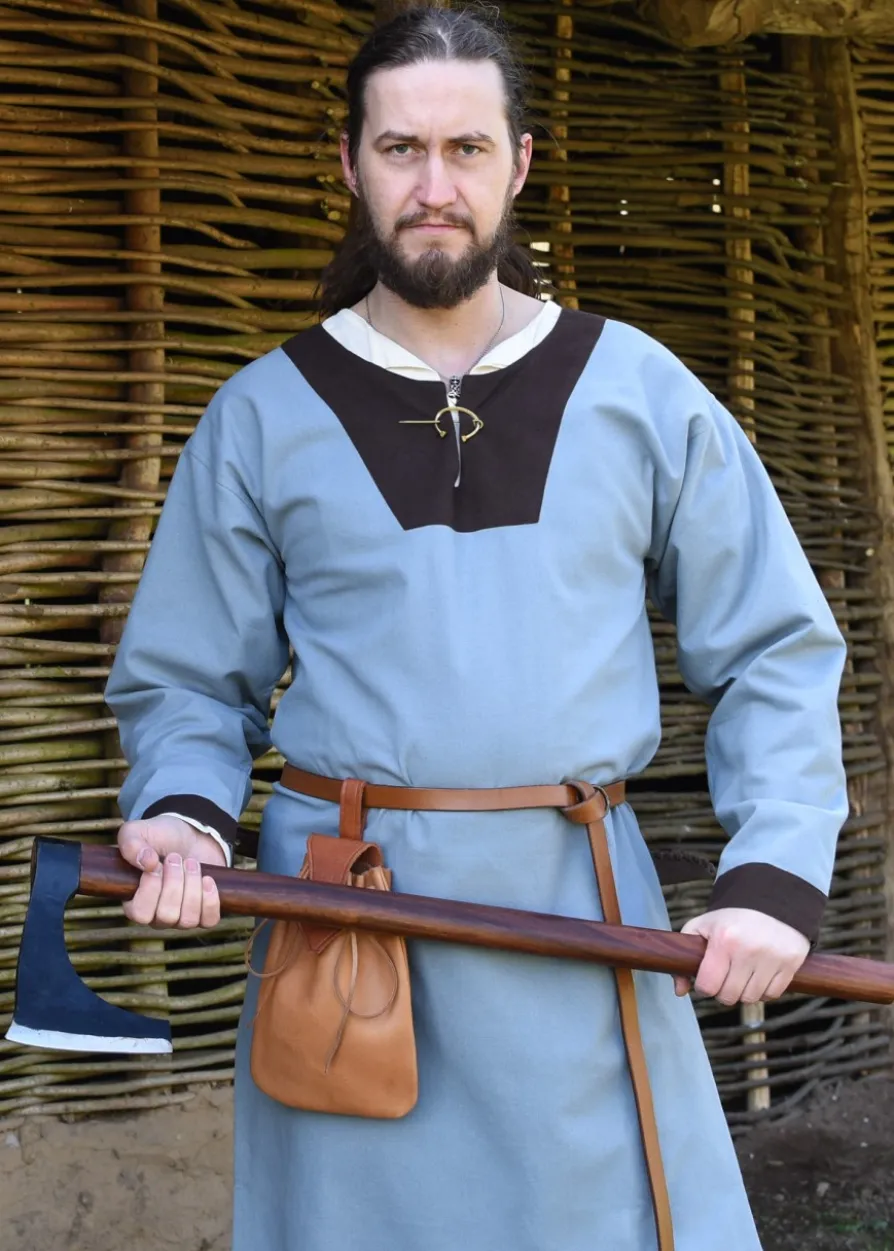 Mittelalterliche Tunika Vallentin, blaugrau/braun