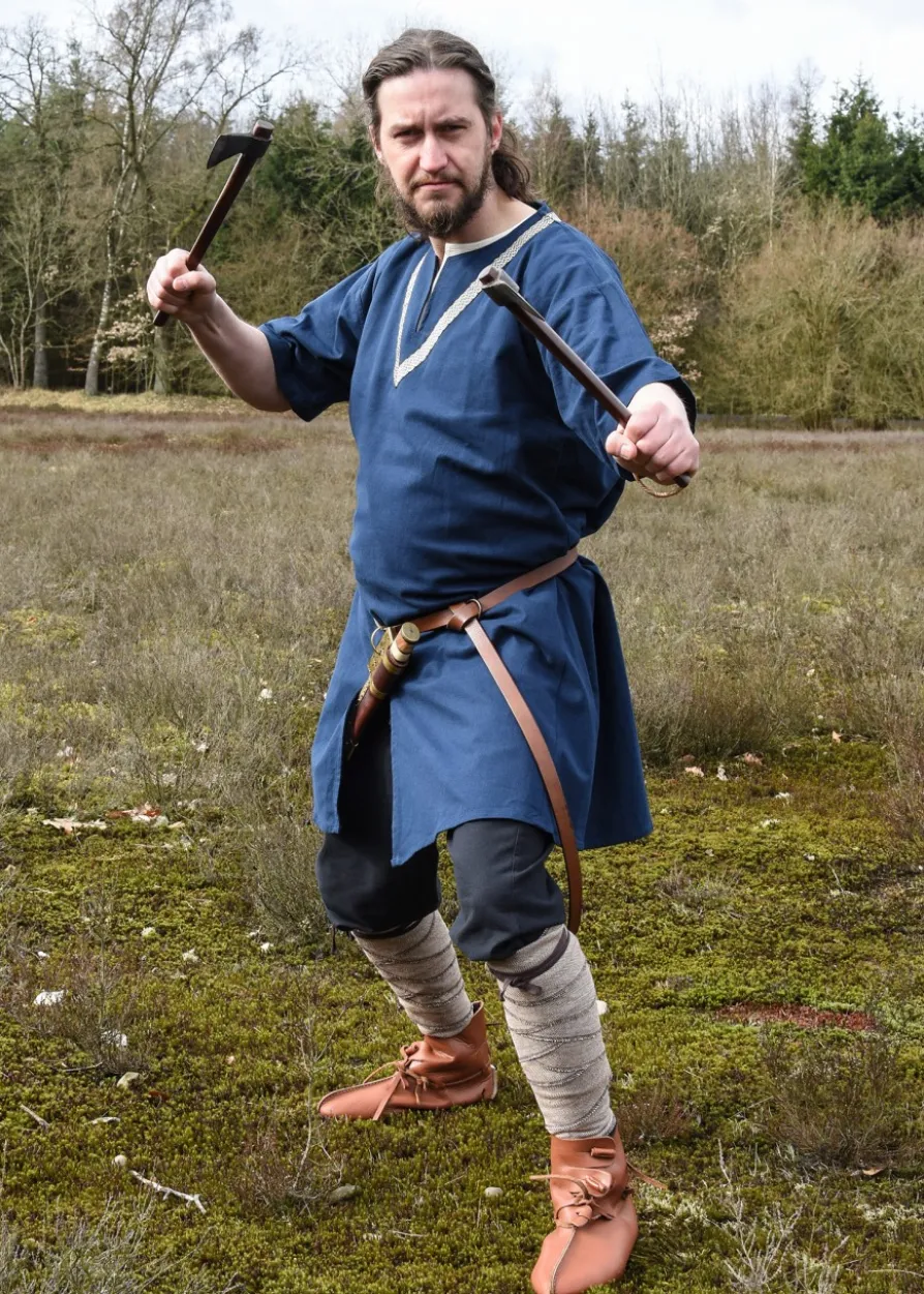 Mittelalter-Tunika Ailrik mit Bordüre, kurzarm, blau
