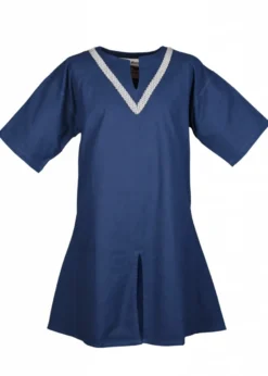 Mittelalter-Tunika Ailrik mit Bordüre, kurzarm, blau
