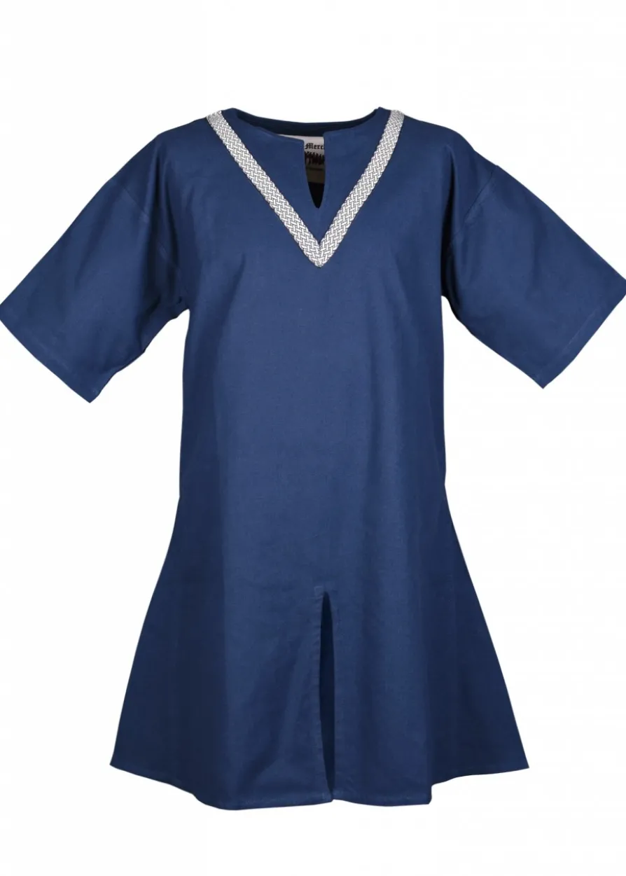 Mittelalter-Tunika Ailrik mit Bordüre, kurzarm, blau