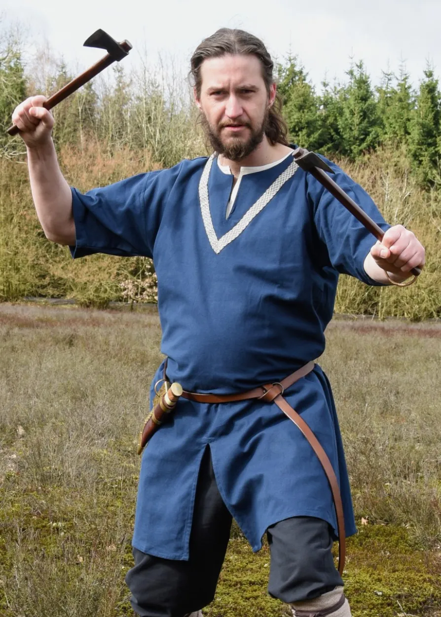 Mittelalter-Tunika Ailrik mit Bordüre, kurzarm, blau