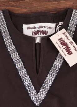 Mittelalter-Tunika Ailrik mit Bordüre, kurzarm, braun
