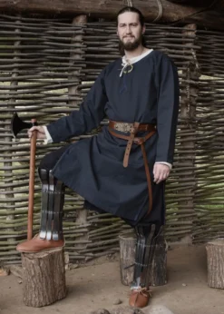 Mittelalter Tunika Albrecht mit Borte, langarm, dunkelblau