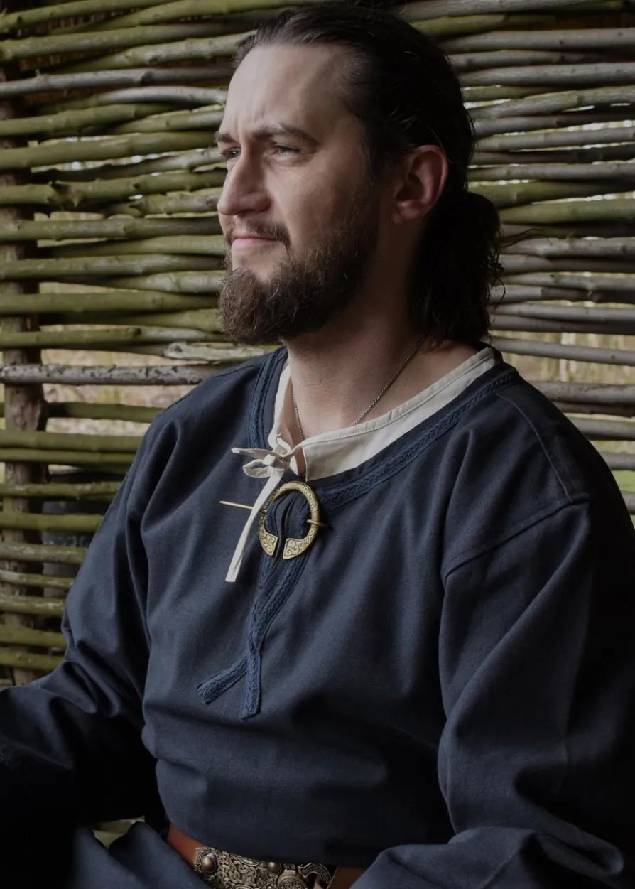 Mittelalter Tunika Albrecht mit Borte, langarm, dunkelblau