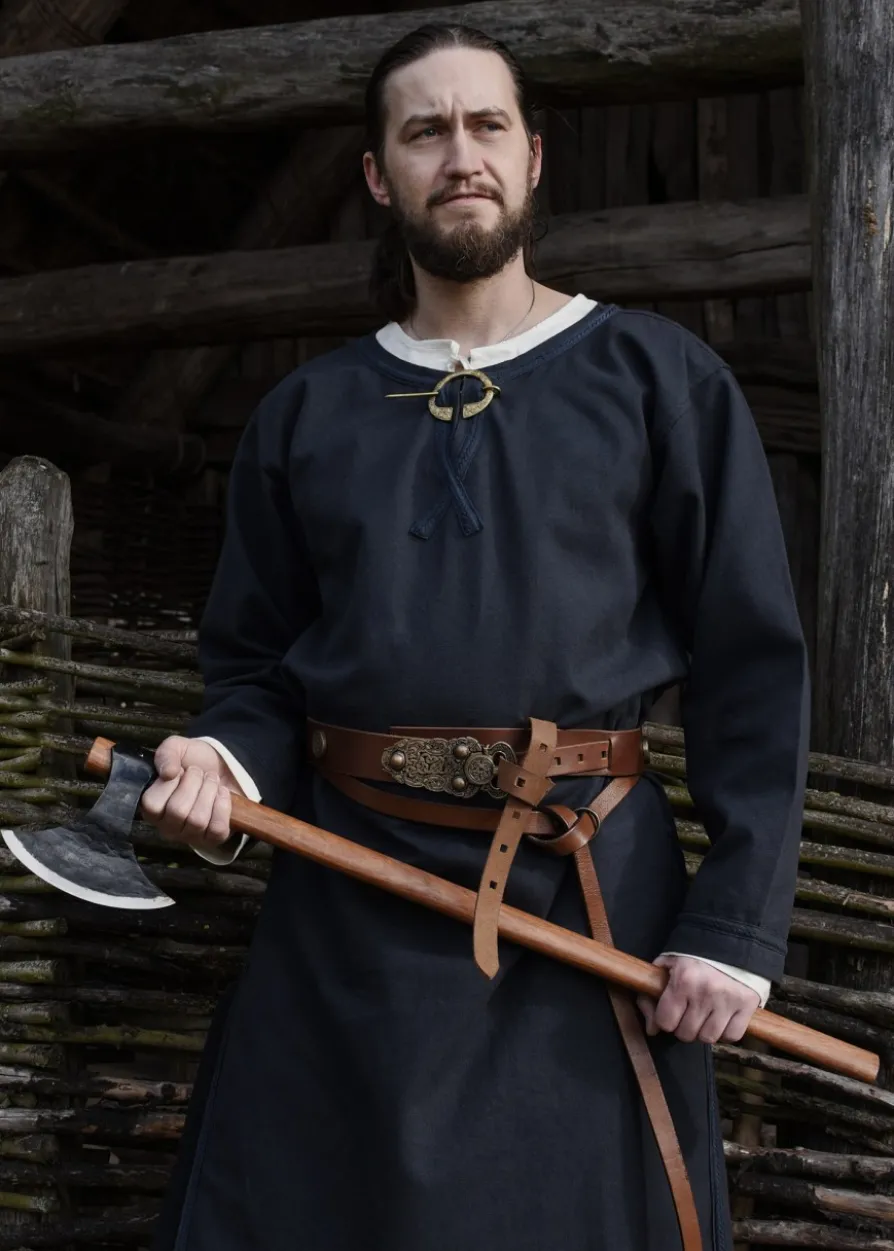 Mittelalter Tunika Albrecht mit Borte, langarm, dunkelblau