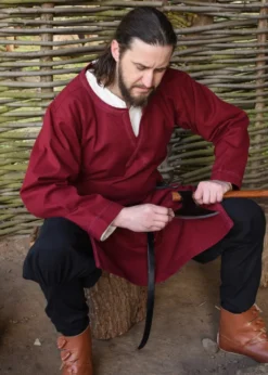 Mittelalter Tunika Albrecht mit Borte, langarm, weinrot