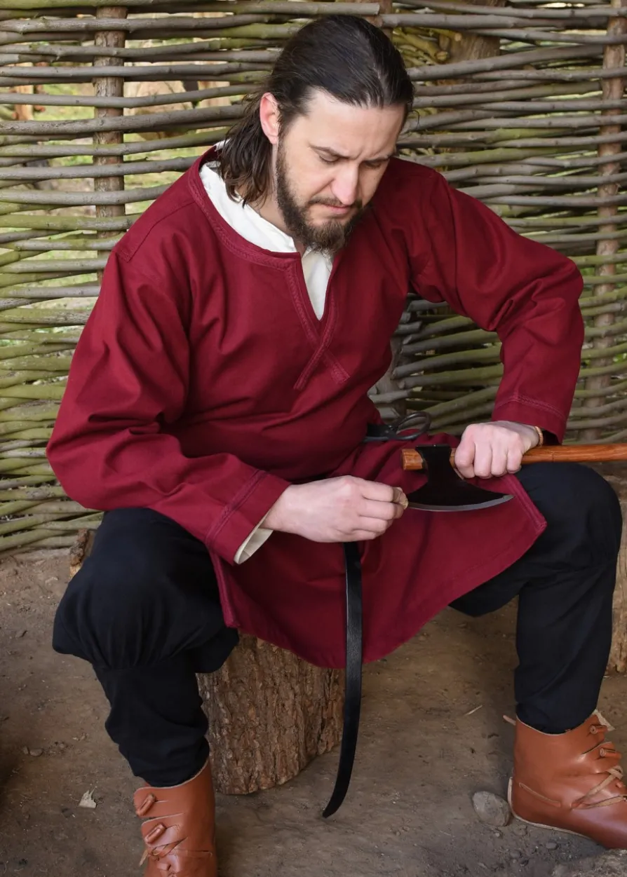 Mittelalter Tunika Albrecht mit Borte, langarm, weinrot